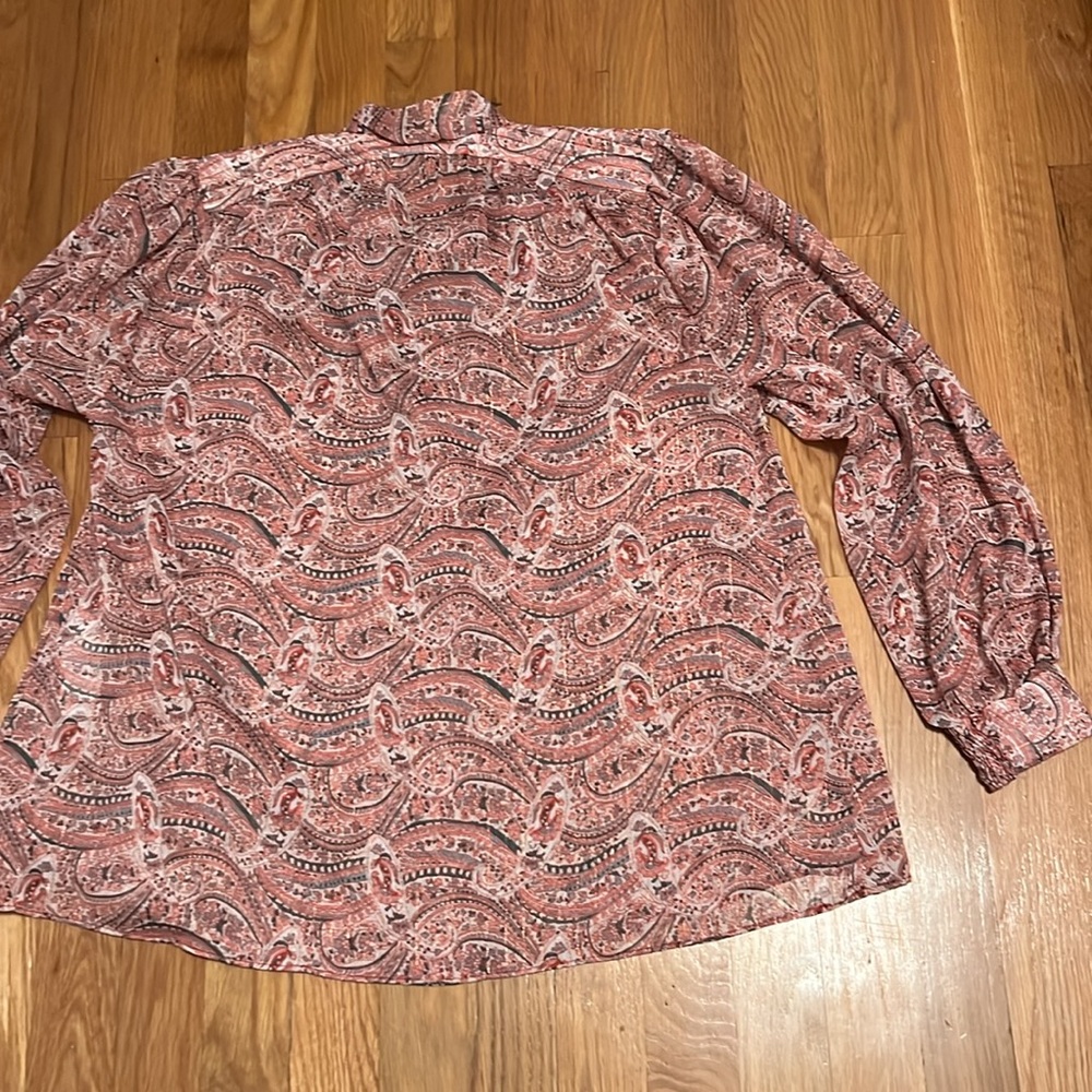 Zara Women's Blouse Pink Multicolor Paisley V-Neck Tie Long Sleeve Shirt Top S - Picture 12 of 12